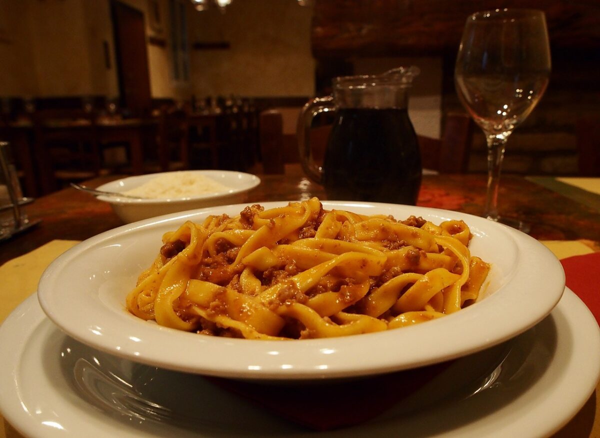 Dish of tagliatelle al rag&ugrave; bolognese